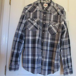 Levi's Men's Black Plaid Long-sleeve Shirt - Medium